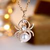 Female Crystal White Zircon Stone Cute Spider Pendant Necklace Vintage Gold Color Wedding Jewelry For Women