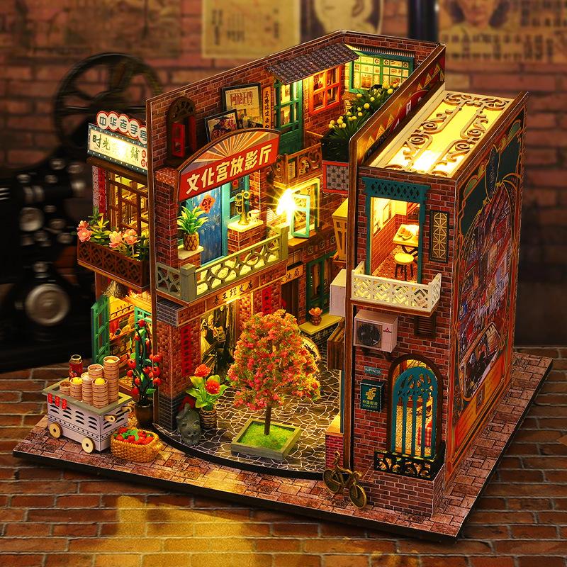 Jiate DIY Miniature House Time Imprint 3D Puzzle Book Nook with Light Handmade Decoration Gift