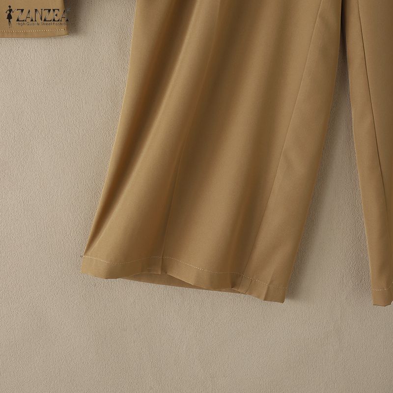 ZANZEA Kadın Kısa Kollu Bluz ve Pantolon Günlük İki Parça Takım Setleri