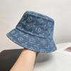 Shade Pattern Print Folding Face Small Washed Denim Bucket Hat