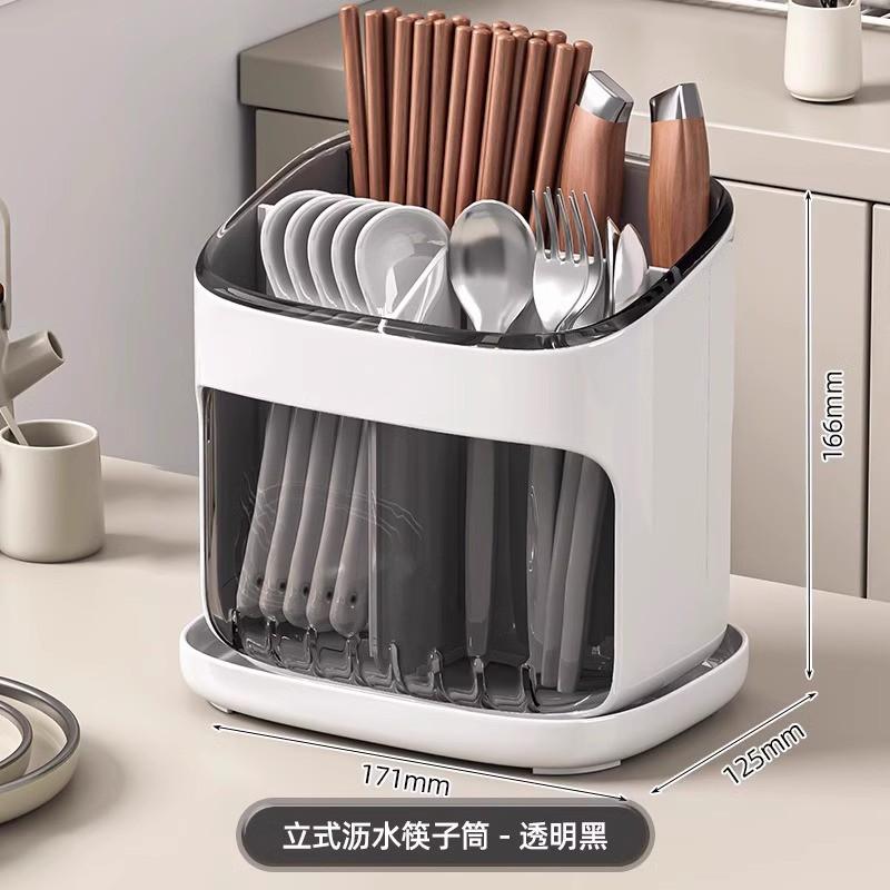 Wall-Mounted Plastic Chopstick Holder With Drainage Rack Kitchen Countertop Or Cabinet Modern Minimalist Storage Organizer