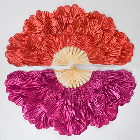 Folding Fan Waterproof 3-layer Petals Bamboo Handle Handheld Chinese Yangge Dance Fan Performance Prop for Performance