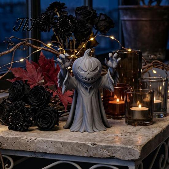Spooky Pumpkin Character 3D Printed Man Figurine, Halloween Zombie Festive Ornament for Home Office Desk Shelf Decor Statue