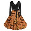 Halloween Print Flare Dress For Damer Langermet Kjole Fritidskjoler