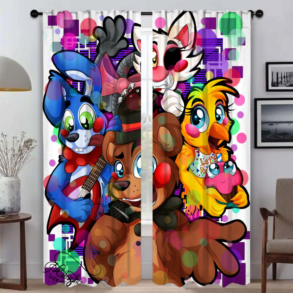 Five Nights At Freddy's Tulle for Bedroom Modern Living Room Curtains 2 Pieces Window Curtain Shades Halloween Decoration Camera