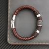 Luxury Vintage Brown PU Leather Men Bracelet Stainless Steel Jewelry Male Wrist Bangle Gift for Him