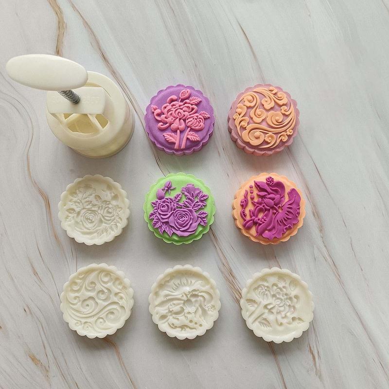 200g DIY 3D Mooncake Molds Flower Rose Patterns Shaped Moon Cake Mold Press Safe Mooncake Moulds for Mid-Autumn Festival