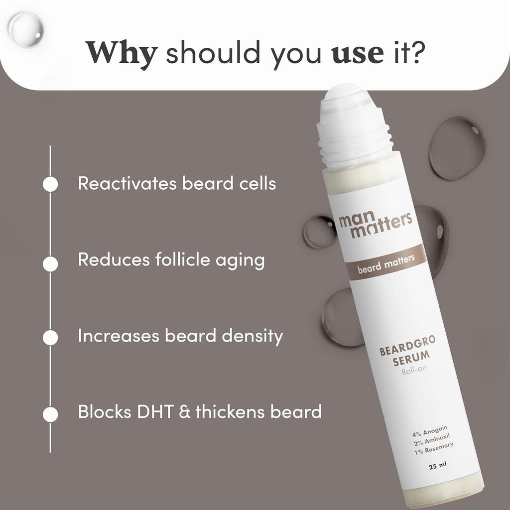 Man Matters BartWuchs Serum Roll-On 25ml Für einen volleren, dichteren, stärkeren Bart Unebenmäßige lückige Bartpflege
