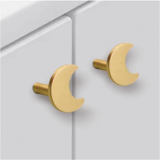 2er-Pack Mondförmige Schrankknöpfe Messing Türknöpfe Dekorative Kommode Schrankgriffe Zuggriffe Schrank Kleiderschrank Möbelbeschläge für Zuhause Küche