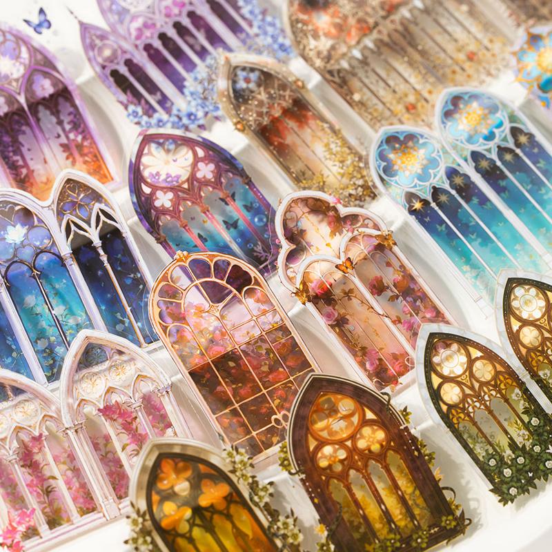 12Pcs/Pack Retro Gate Stickers Decorative Scrapbooking Collage Materials Vintage Gates Decals for Journal Craft Making