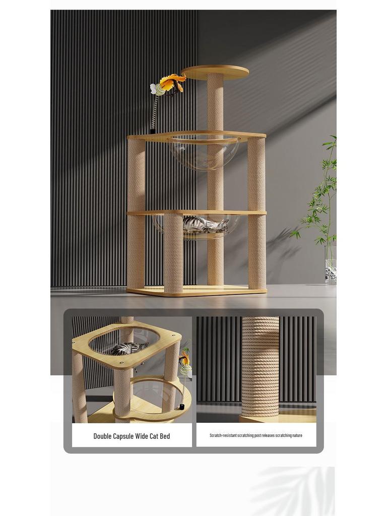 Extra-Large Cat Climbing Frame & Bed: Multi-Layer Space Capsule with Scratch-Resistant Sisal Posts - Durable and Shed-Free.