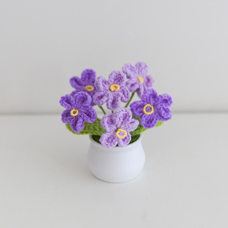 Handmade Crochet Forget-Me-Not Potted Plant Ornament – Small Flower Gift for Mother’s Day or Elderly