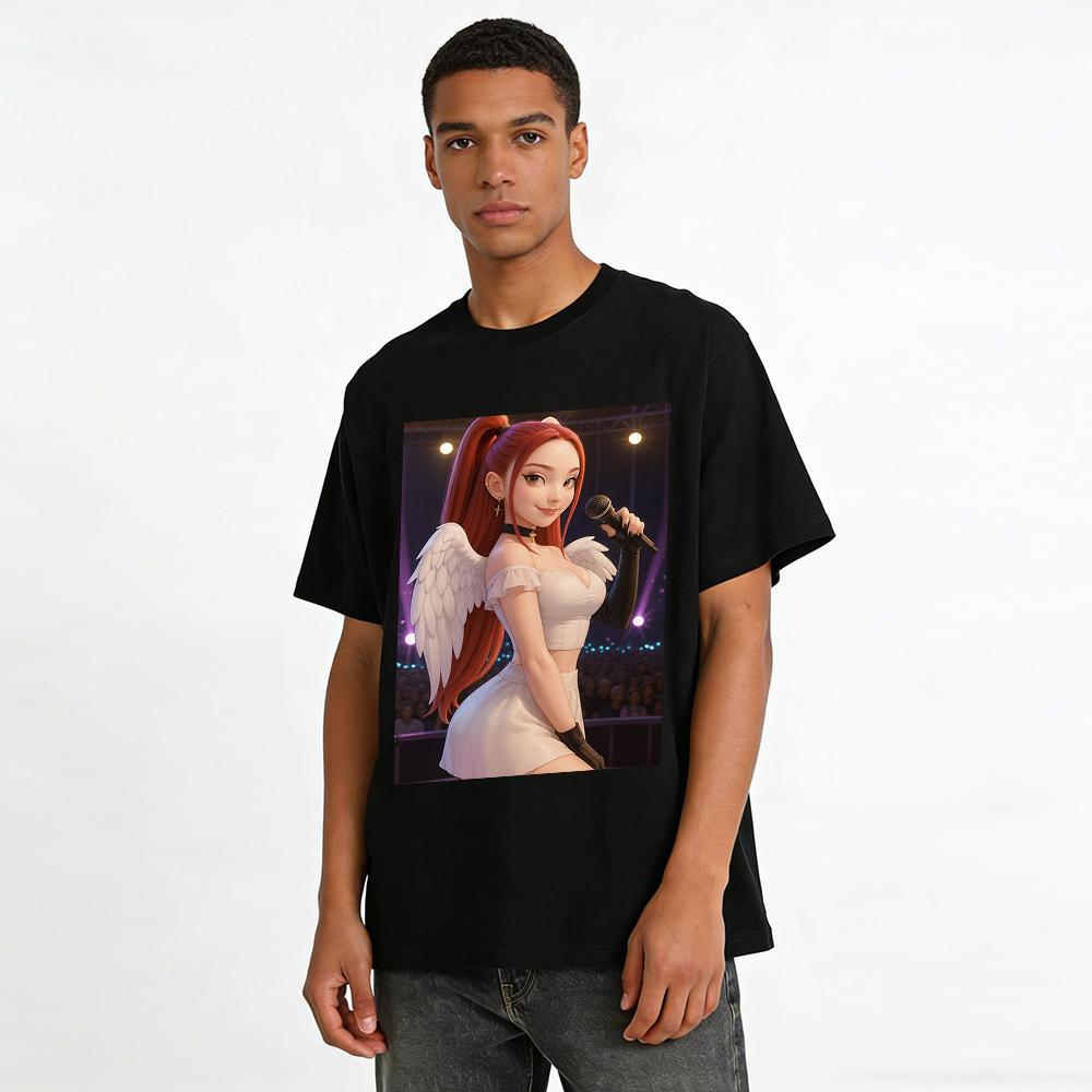 Red-Haired Angel Singer Print Short-Sleeve Top Anime Stage Style Casual Unisex T-Shirt Pure cotton T-shirt
