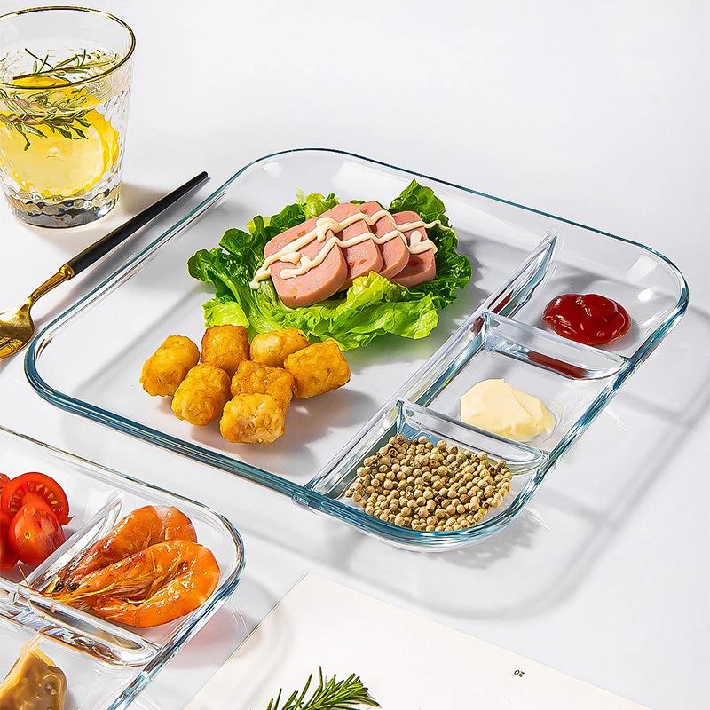 1pc Heat-resistant Glass Dumpling Tray With Sauce Tray, Divided Dinner Tray, Breakfast Tray, Home Kitchen Tools