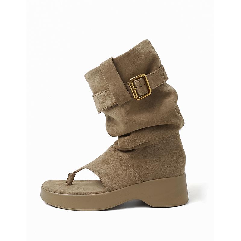 Fashion toe boots 2025 new thick-soled heightening western cowboy stacking boots pinch feet cool boots women's short boots tide