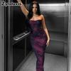 Women's Elegant Slim Fit Ruched Waist Dress Floral Print Long Gown