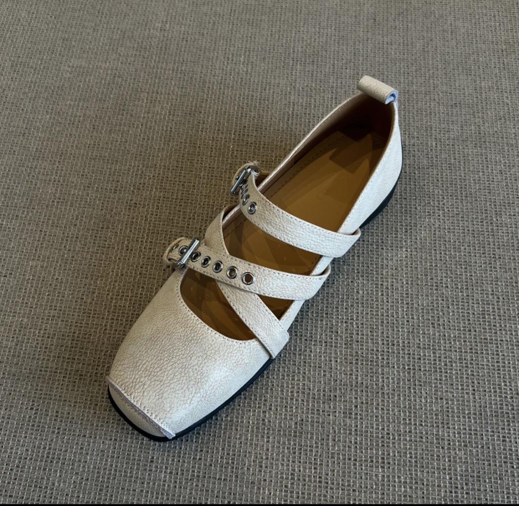 Retro Women's Shoes 2026 Spring Autumn Cross Tied Buckle French Bow Low Help Flat Shoes Non Slip Square Toe Mary Jane Shoes