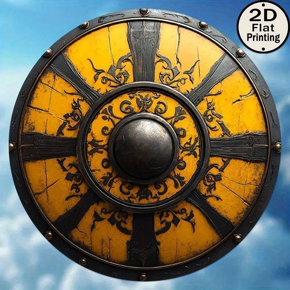 Round Metal Poster, Retro Embossed Viking Shields, Home & Garage Decor