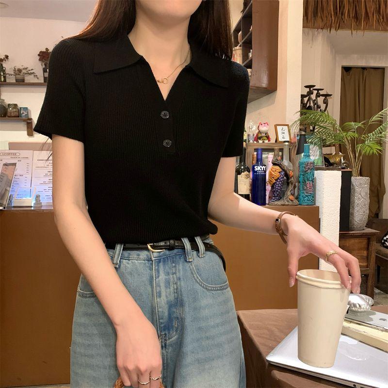 

Поло Пуговица Классический Стильный Ледяной Шелк Рубашка Black M