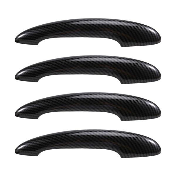 Mini Door Handle Covers: Carbon Fiber Texture, ABS Material, Outer Pull Style.