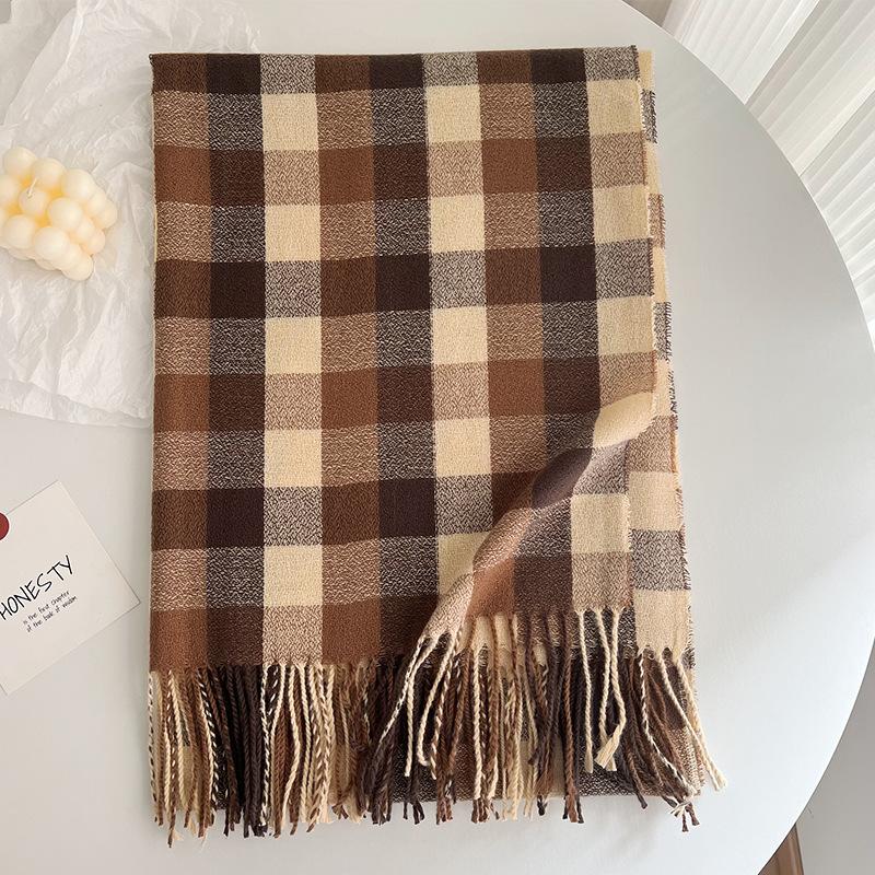 New Style Cashmere Imitation Japanese Small Lattice Scarf In Winter WomenS Medium Long Thickened Leisure Warm Keeping Scarf