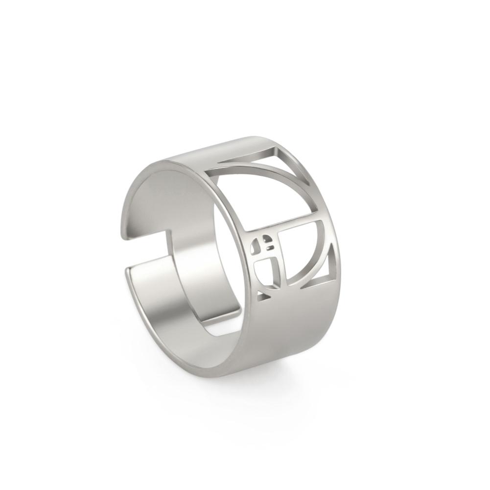 Fibonacci Spiral Golden Ratio Rings for Women Men Sacred Math Geometry Stainless Steel Adjustable Finger Ring Jewelry Gifts Adjustable