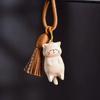 Retro Wooden Cat Keychain Hand Carved Cute Kitty Bag Pendant Decor Car Keyring For Women Couple  Jewelry Accessories Gift