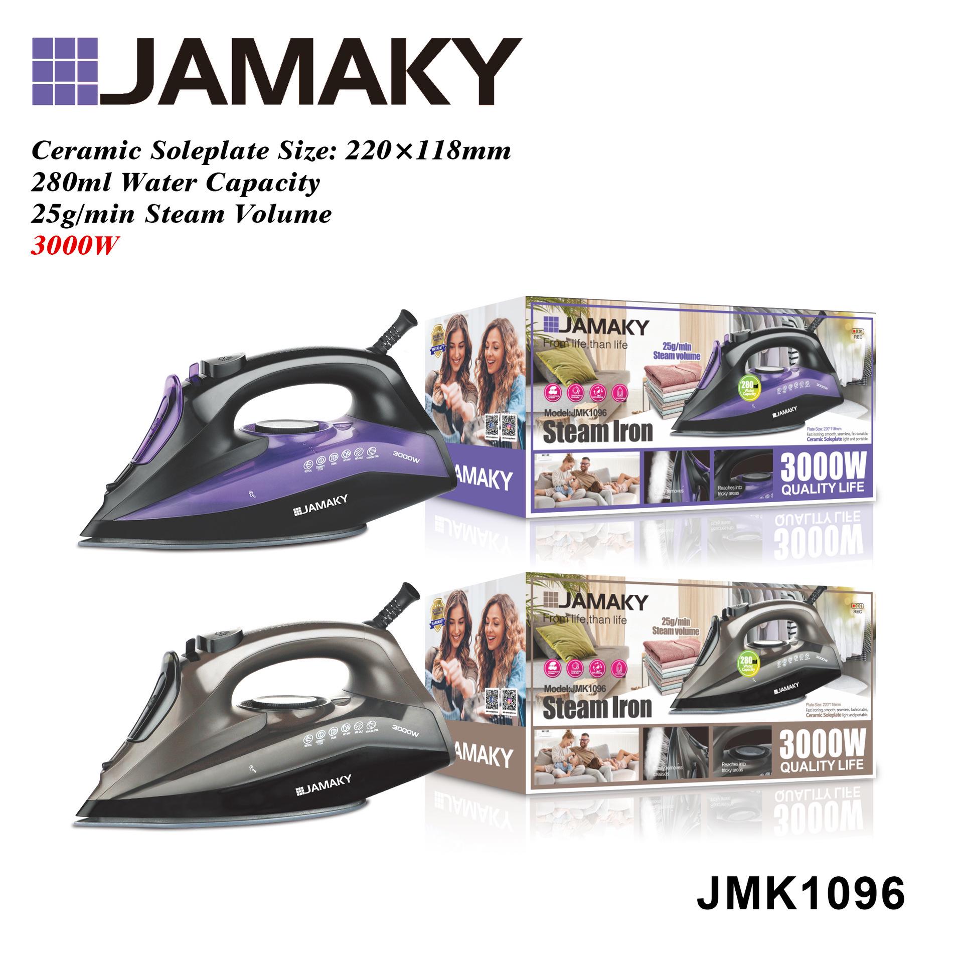 

JAMAKY 1200W High Power Electric Iron with Strong Steam for Fast Wrinkle Removal and Dry/Wet Use EU Plug фиолетовый