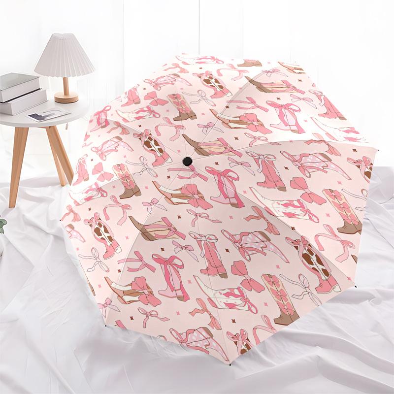 1pc Pink Bow Boots Pattern Umbrella with Plastic Handle,Suitable for All Seasons UmbrellaPT562