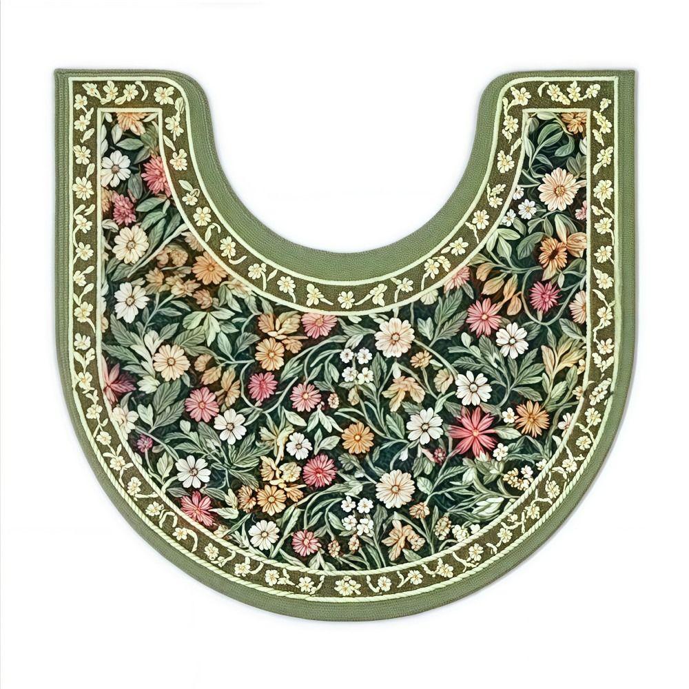 Floral Pattern Toilet U-shaped Mat Absorbent Bath Mat Practical Bathroom Floor Rug Household