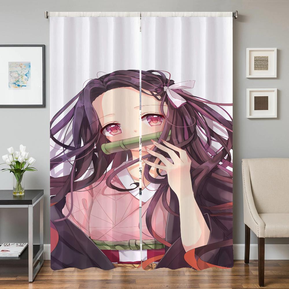 

Оконные кухонные шторы для гостиной, 2 шт., затемняющие шторы, дверные шторы, D-demon, S-slayer, украшение для спальни, перегородка W50xH70cmx2pcs-CL