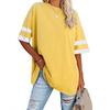 Women's Loose Half-sleeve Round Neck Colour Clashing Drawstring T-shirt