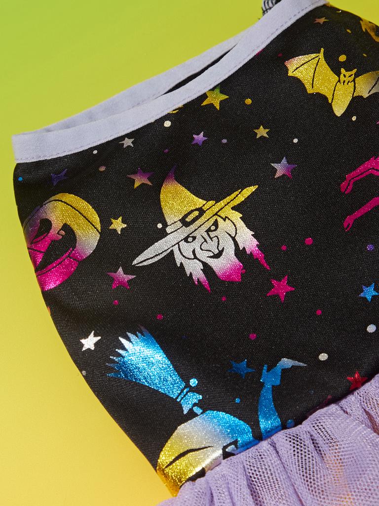 Halloween Dog Tutu Dress with Witch Bat/Spider Web Prints, Tulle Skirt Pet Costume Clothes for Small Dogs/Cats Festival Party