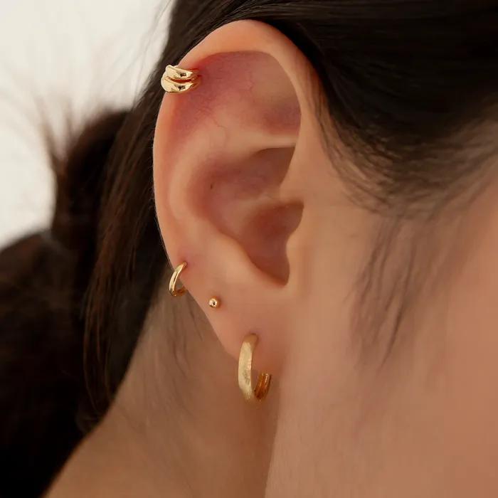14k Aligned Duo Mini Single Ring Earrings (14k Gold) LFE46