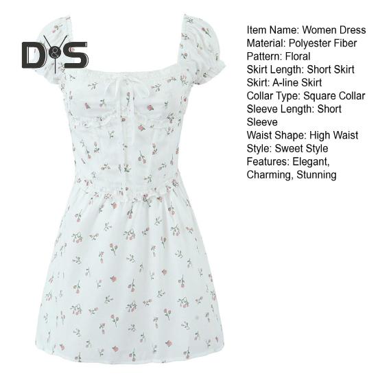 Women's Summer Mini Corset Dress Square Neck Short Puff Sleeve Flowy A-Line Dress Backless Beach Cocktail Party Dress