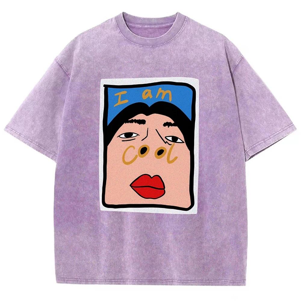I AM COOL T Shirts Unisex Washed Tees Men Women Short Sleeve T-shirts Cotton T-shirt Streetwear Graphic T Shirts