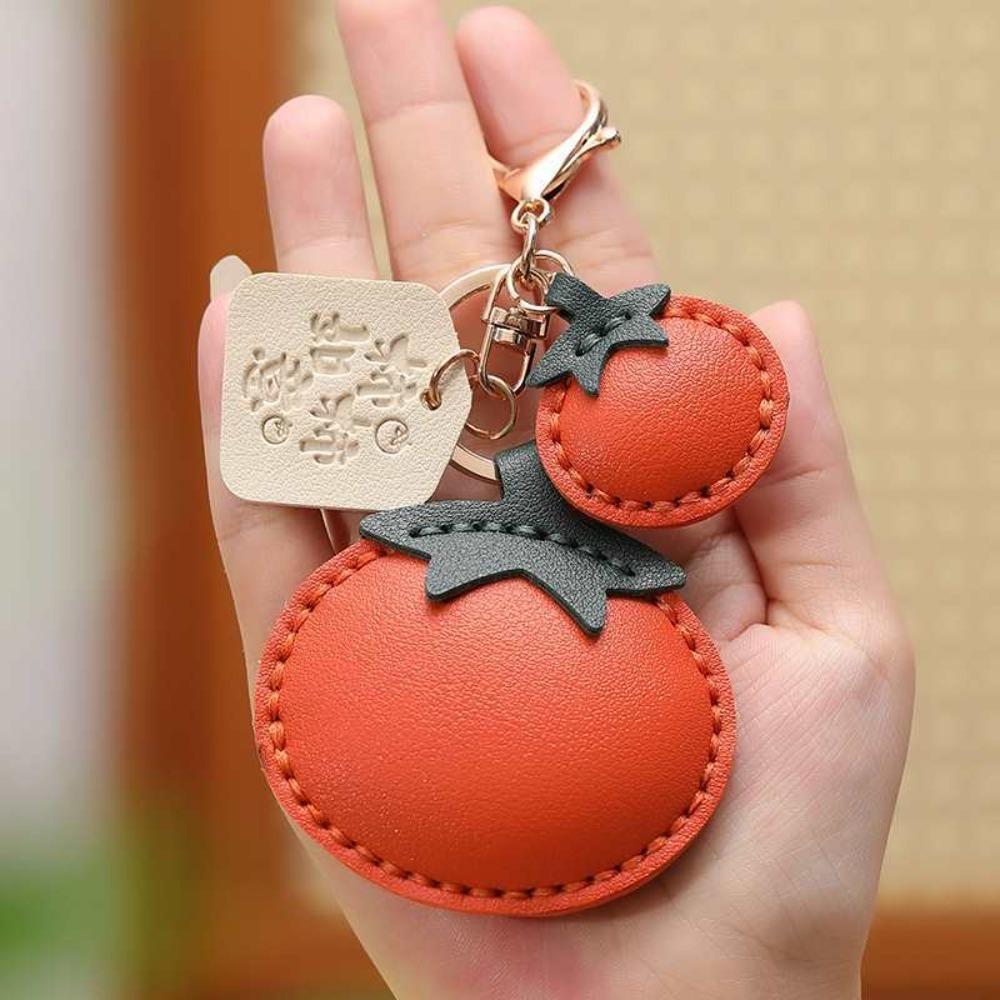 Soft Leather Bag Pendant Funny Design Creative Key Ring Persimmon Keychain  Accessories