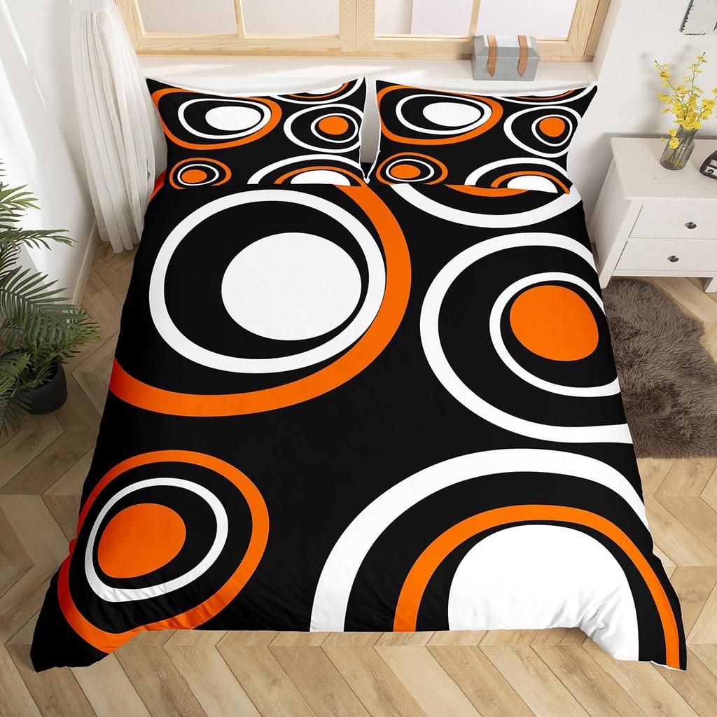 Geometry Duvet Cover Set Simple Circles Grid Pattern Comforter Cover Microfiber Geometric Shape Bedding Set for Boys Adult Gift