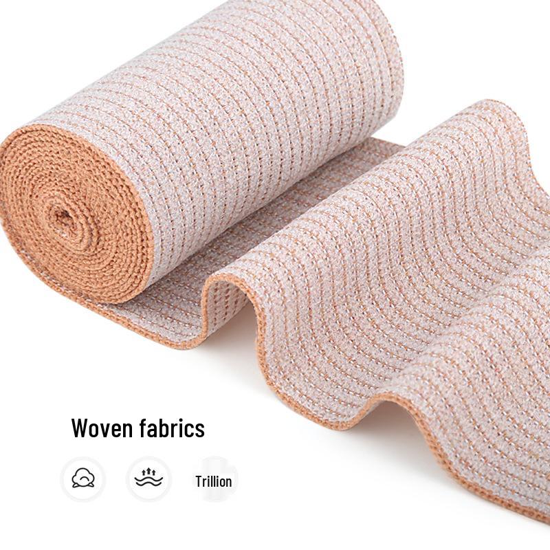 Light Brown Stripe Elastic Compression Bandage - Breathable, Plain Weave Sports Wrap