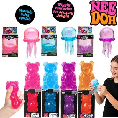 Nee Doh Jellyfish & Cute Gummy Bear Toy, Soft Jelly Squeeze Stress Relief Fidget Toy, Sensory Needoh For Kids & Adults