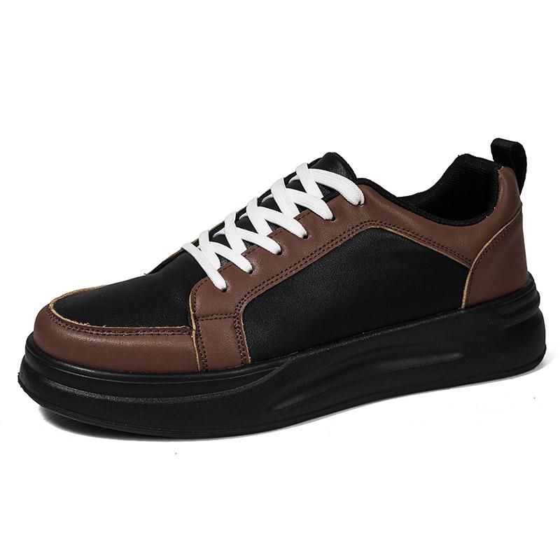 Unisex Lace Up Flat Bottomed Thick Sole Sports Shoes, Versatile, Mixed Color Leather Breathable Comfortable Casual Walking Shoes