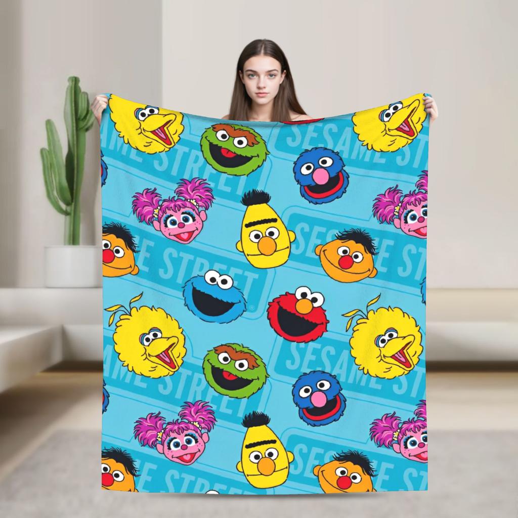 Warm Soft Blanket Travel Office Cookie Monster Elmo Throw Blanket  Flannel Bedspread For Outdoor Funny Sofa Bed Cover