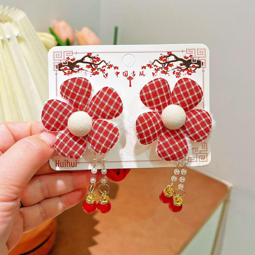 Festive Red Floral Baby Headband - Cute Ancient Style Elastic Accessory for Little Girls