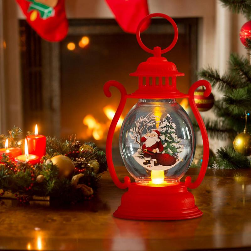 2025 Nowy Świąteczny Lampion Kula Śnieżna ze Sceną Świętego Mikołaja Oświetlona Lampa Świąteczna z Pierścieniem do Przenoszenia do Dekoracji Świątecznych