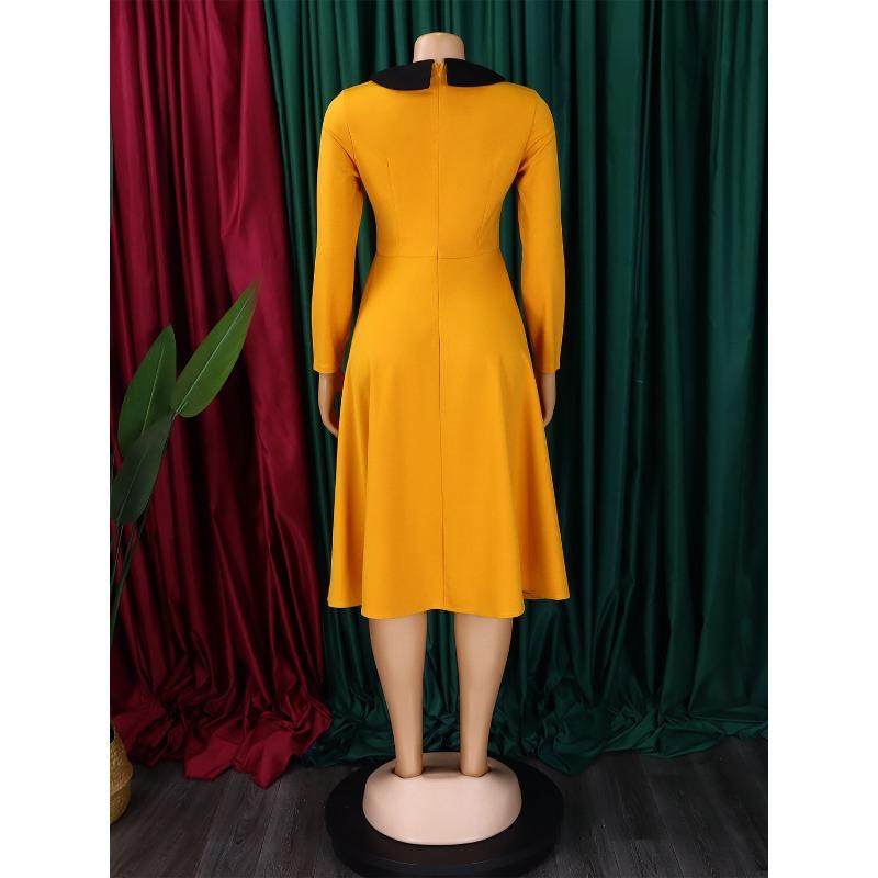 YYFS Moda damska Wiosna Jesień Jednolity kolor Nadruk Długi rękaw POLO Dekolt Wysoki stan Sukienki codzienne