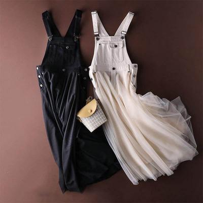 Women Fashion Loose Strap Denim Skirt Summer Denim Dress with Thin