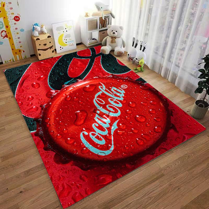 Red Stylish Carpet with Coca-Cola Bottle Cap Print, Modern Design Suitable for Use As an Anti-slip for Living Room Bedroom Sofas
