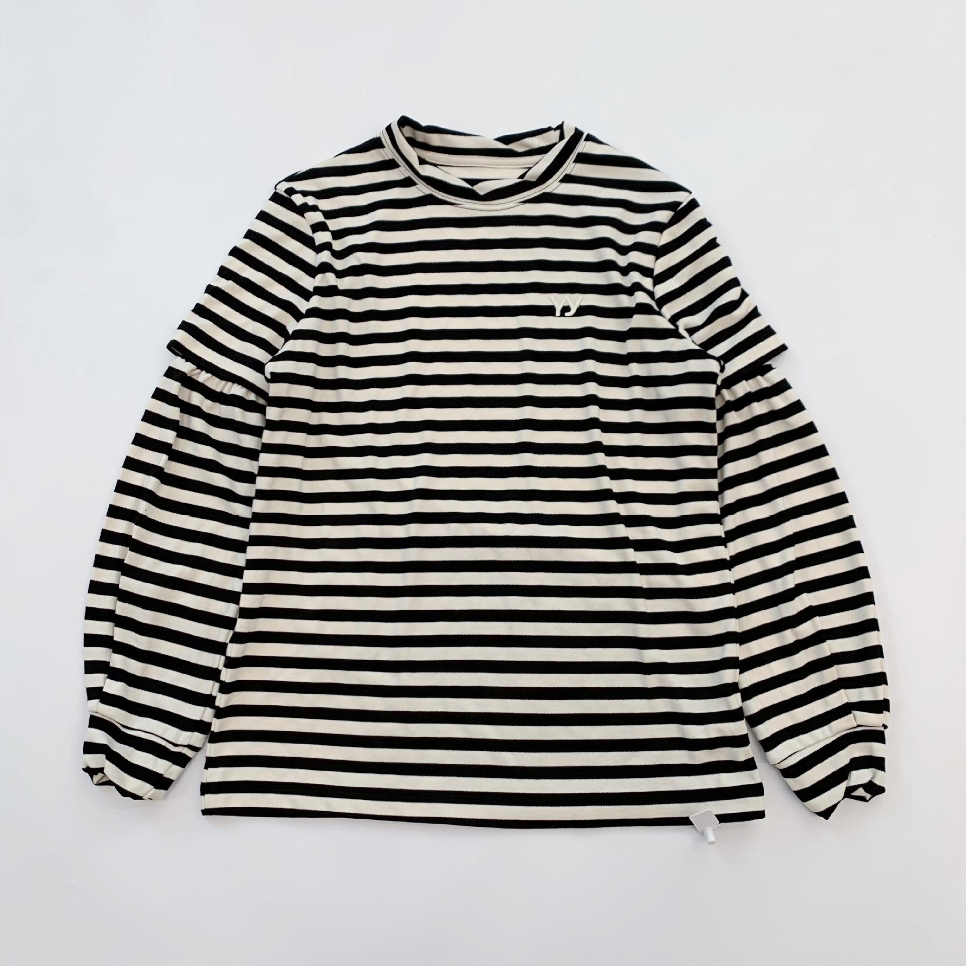 Korean Casual Striped Patchwork Embroidered Long Sleeve T-shirt Small