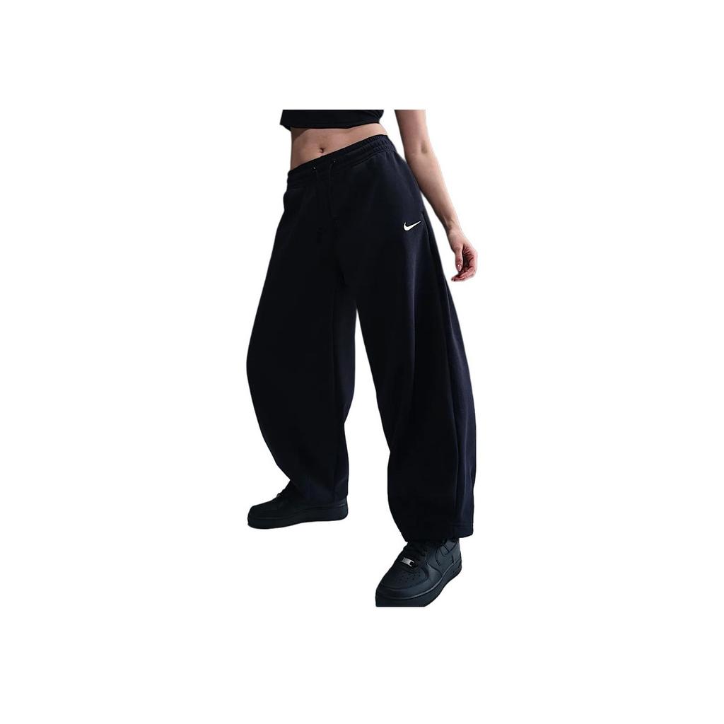 Nike Sportswear Phoenix Fleece Solid Color Mid Waist Fashion Versatile Fleece Tapered Casual Pants Women Bottoms Black Sail-White HJ0899-010