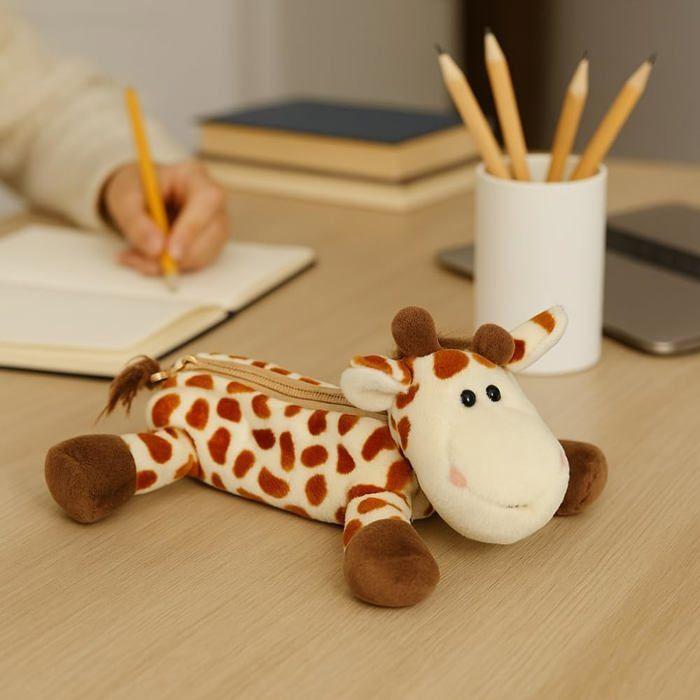 Trousse en Peluche - Girafe - 25 cm - Douceur - Fermeture Zippée - Idéale pour Enfants